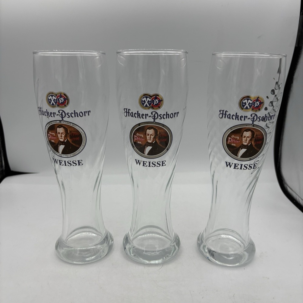Hacker Pschorr Weisse Beer Glasses‎ Swirl .5 Liter Pilsner 9.5" Tall Set of 3